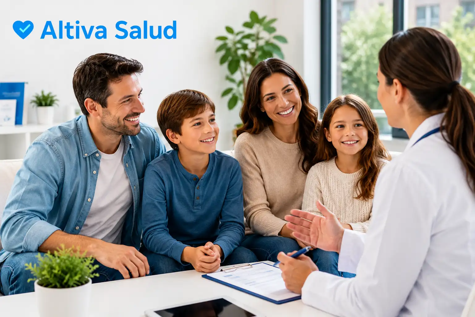 Familia de mujer, hombre niña y niño al Contratar un Seguro Médico Privado