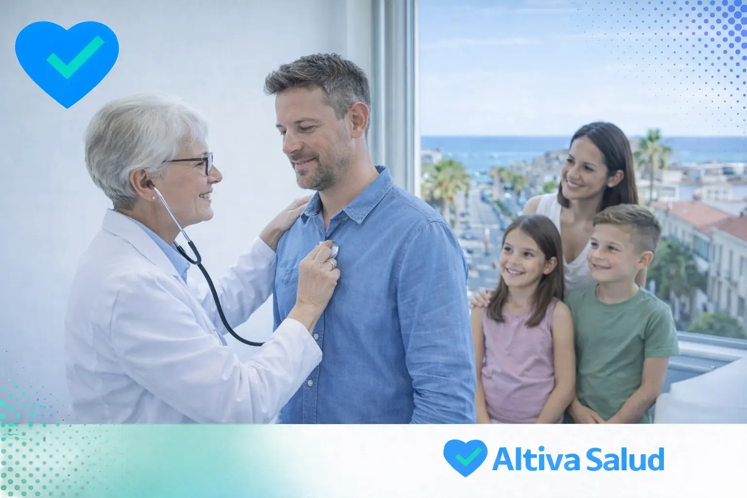 Padre de familia es revisado por doctora del seguro Sanitas Familias en Barcelona