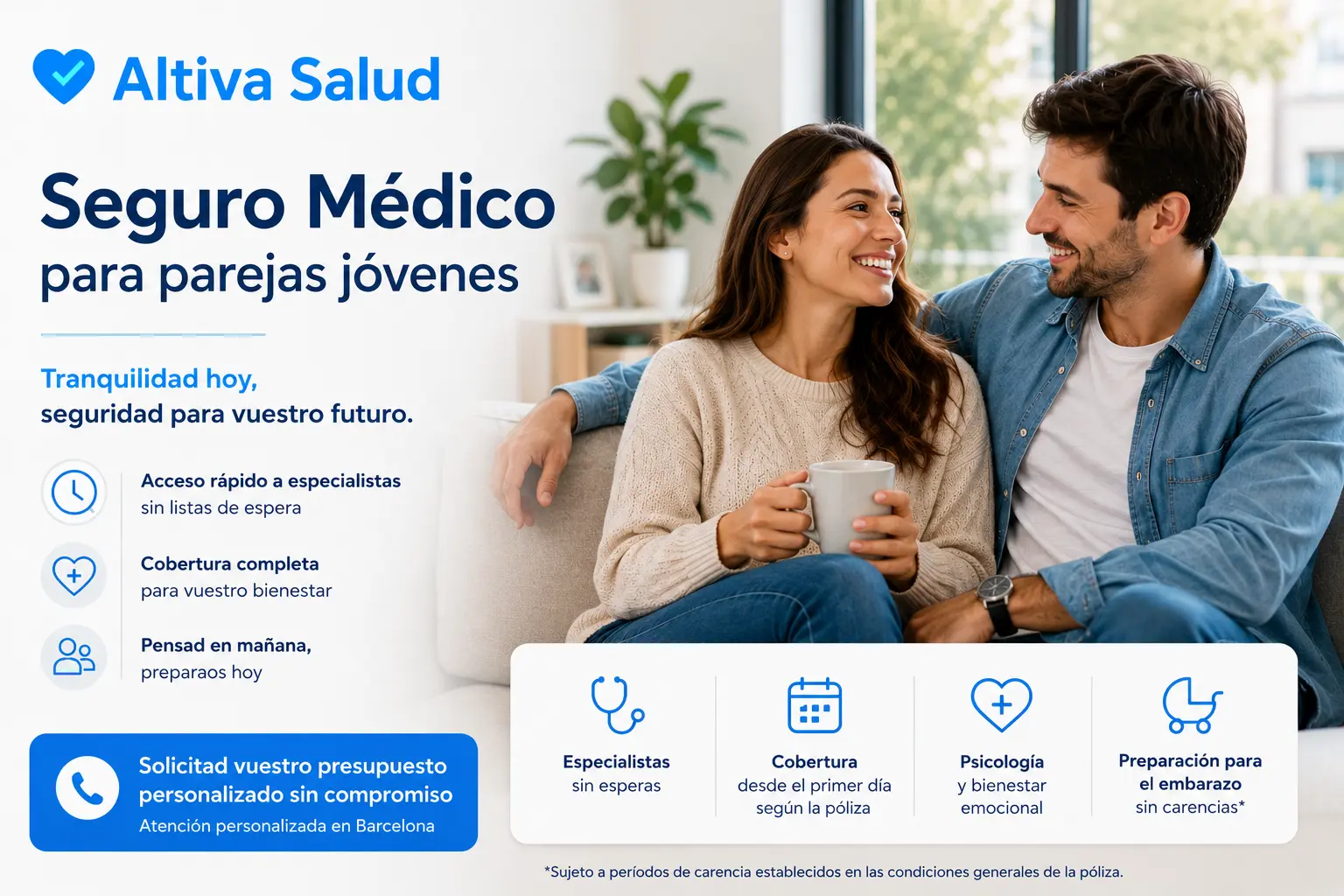 Mujer y Hombre joven busca contratar un Seguro Médico para una Pareja joven